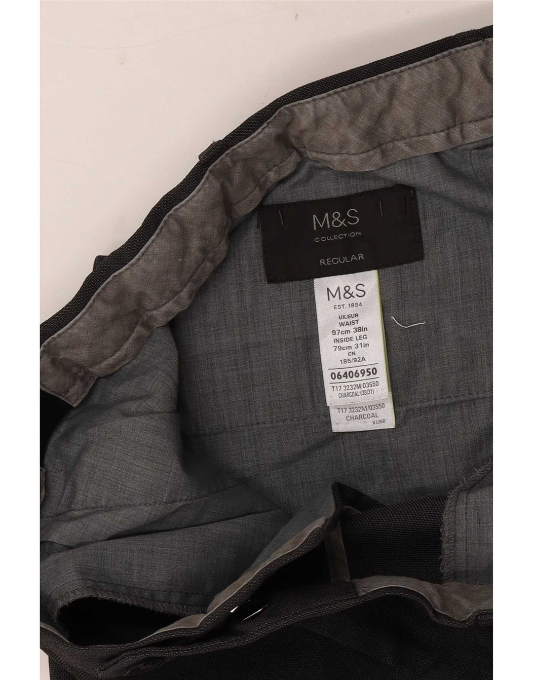 Marks & Spencer Męskie proste spodnie garniturowe W38 L31 Szary poliester