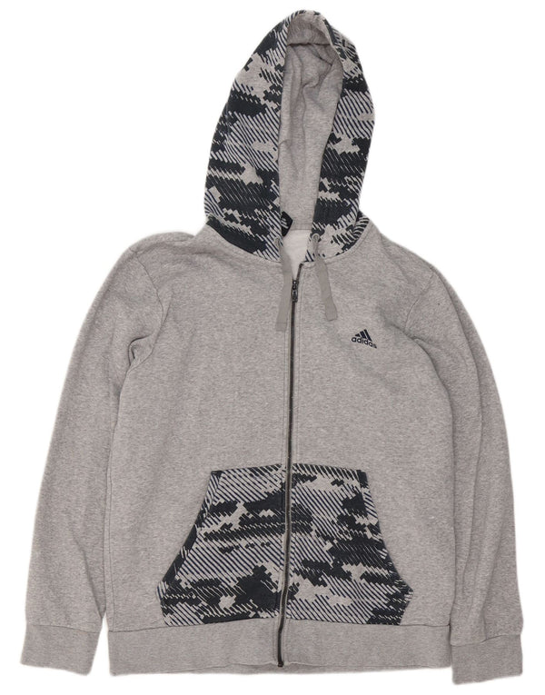 Adidas Męski sweter z kapturem i zamkiem błyskawicznym, duży, szary, geometryczny