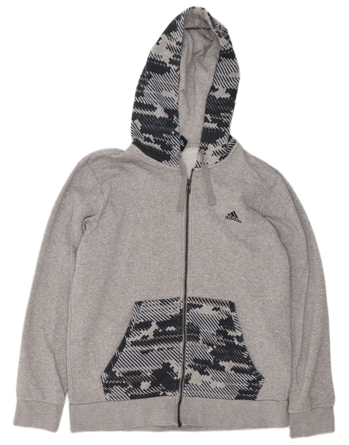 Adidas Męski sweter z kapturem i zamkiem błyskawicznym, duży, szary, geometryczny