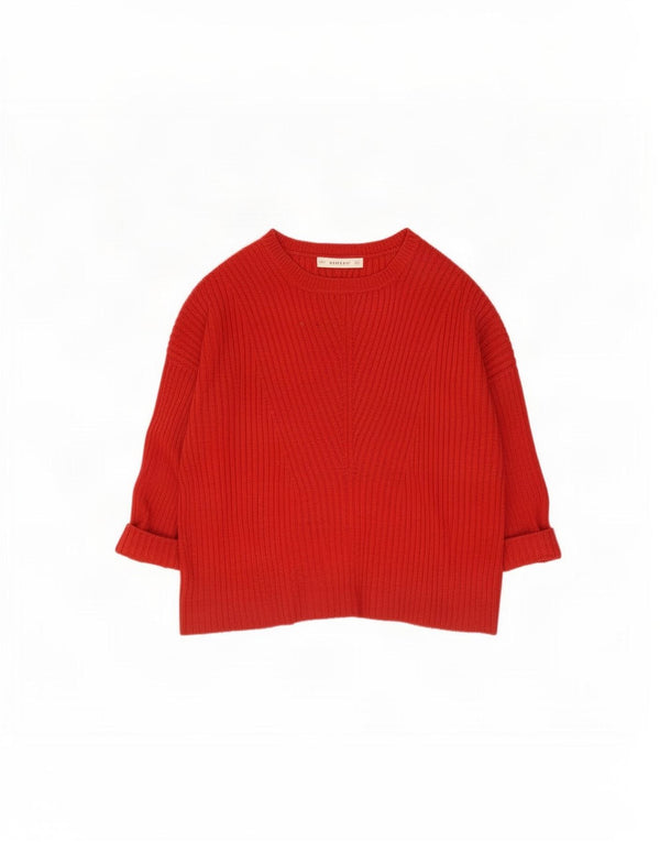 Damski sweter oversize z rękawami 3/4 i dekoltem w łódkę Zara UK 14, średni czerwony