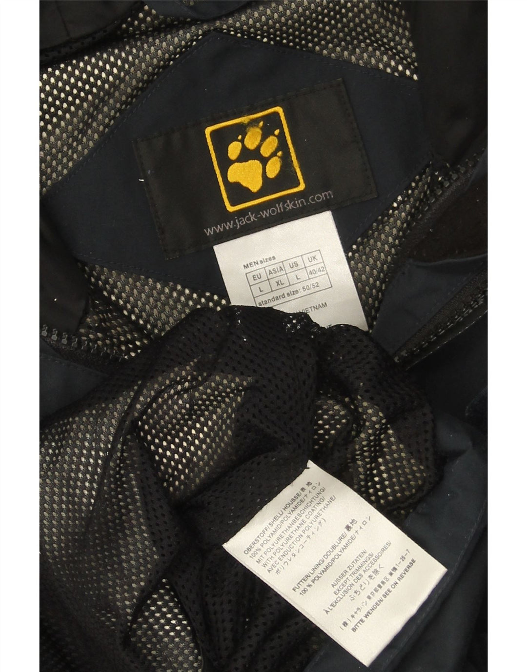 Męska kurtka przeciwdeszczowa z kapturem JACK WOLFSKIN UK 40/42, duża, granatowa, poliamid