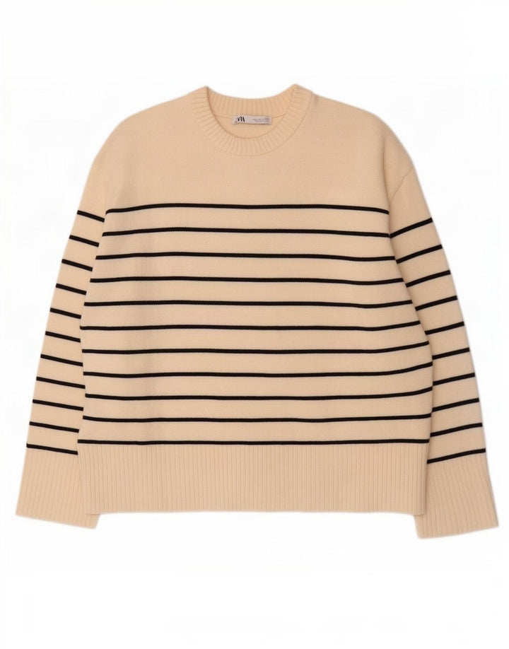 Sweter damski Zara z okrągłym dekoltem UK 14 w średnie białe paski