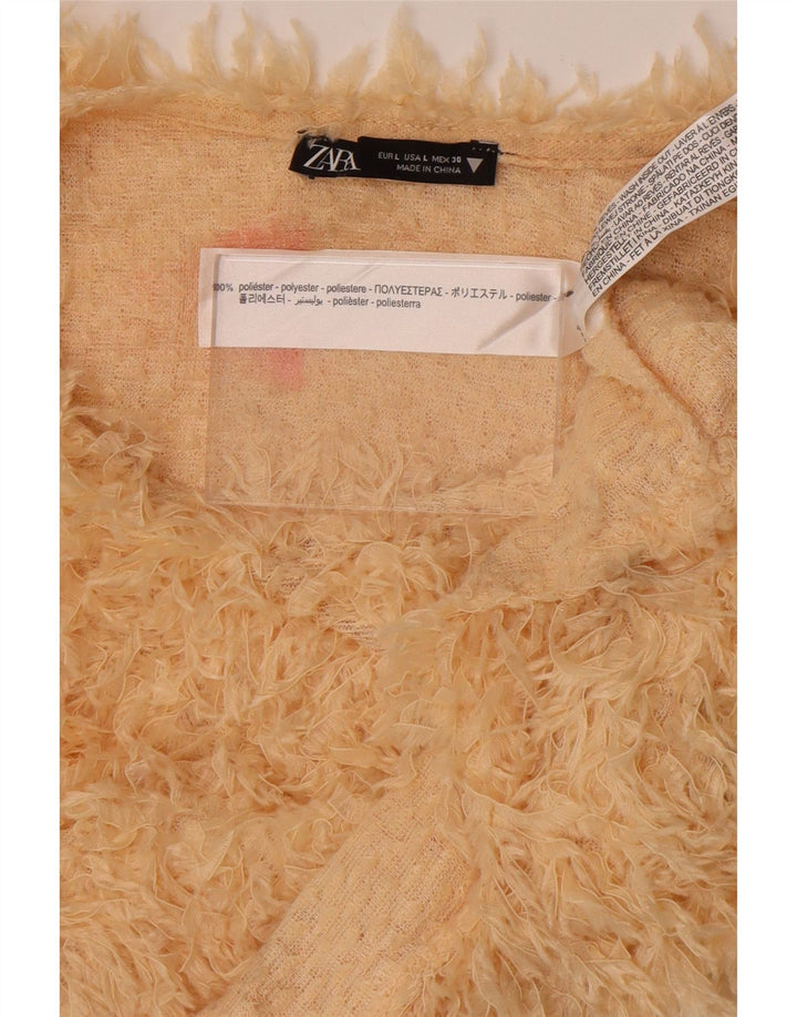 Damski sweter Zara z okrągłym dekoltem, UK 16, duży, żółty poliester