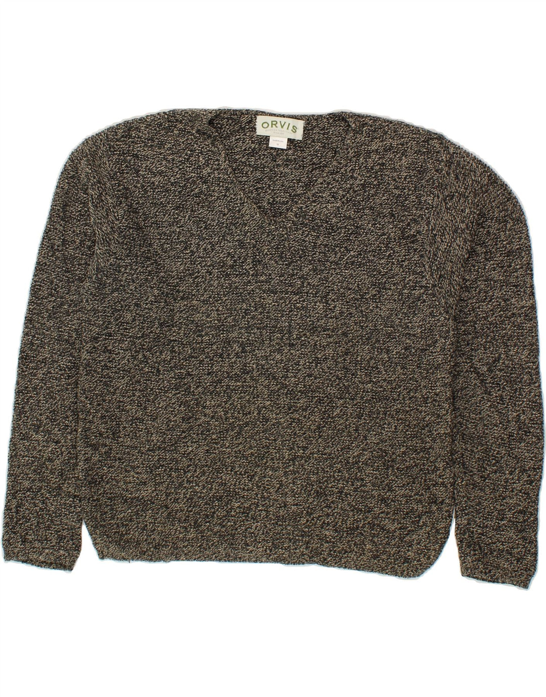 ORVIS Womens V-Neck Jumper Sweater UK 14 Medium Grey Flecked Cotton Vintage Orvis and Second-Hand Orvis from Messina Hembry 