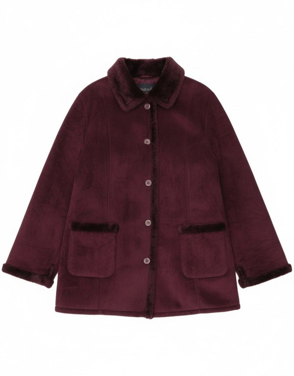 Vintage damski płaszcz oversize Sherpa UK 18 XL fioletowy poliester