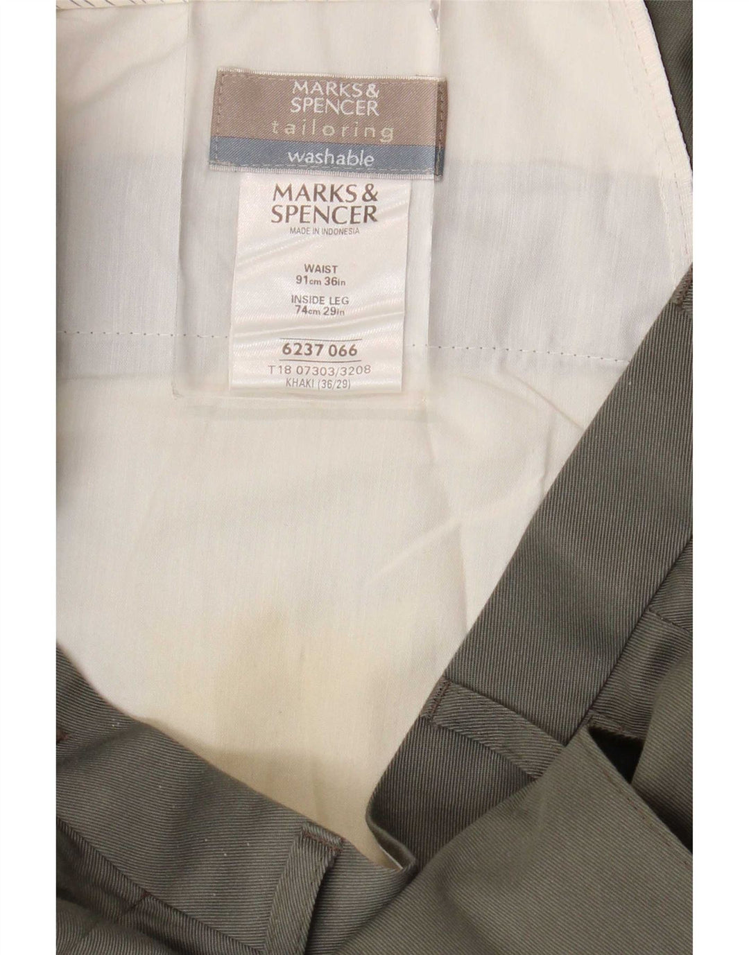 Męskie proste spodnie garniturowe Marks & Spencer W36 L29 Khaki Poliester