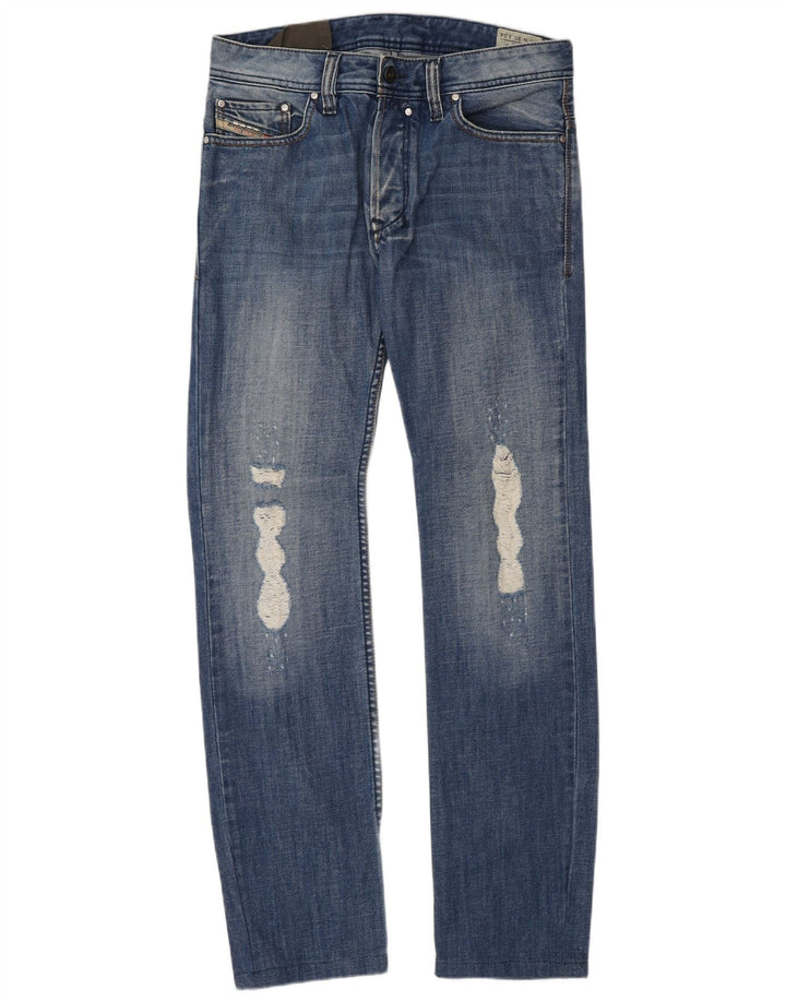 DIESEL Mens Distressed Straight Jeans W30 L34 Blue Cotton