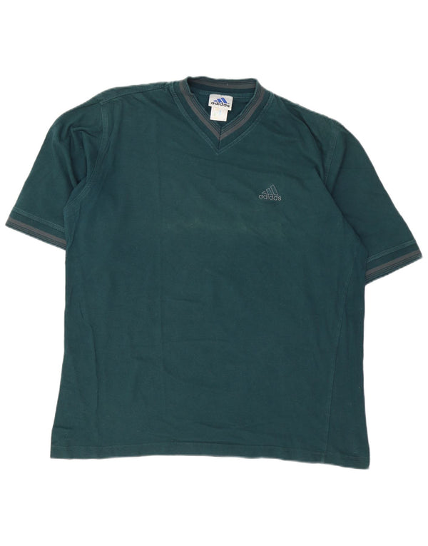 Adidas Męski T-shirt Top Duży Zielony Bawełniany Paski