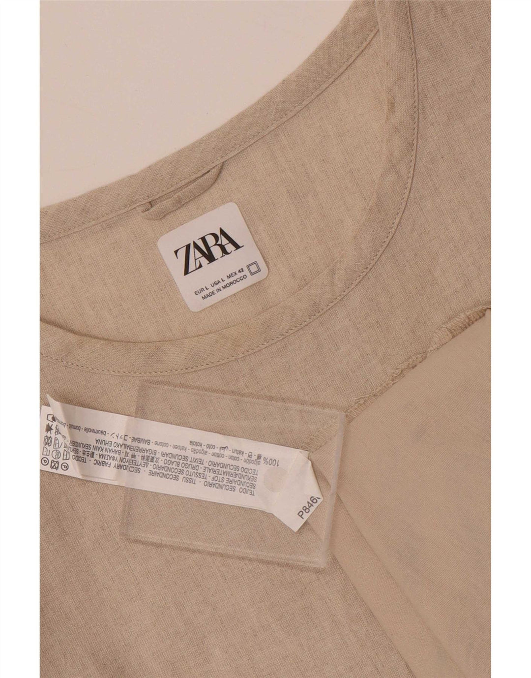 T-shirt męski Zara, duży, beżowy, bawełniany