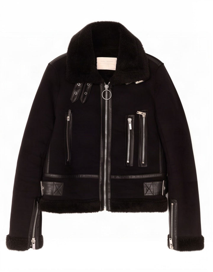 Kurtka damska Zara Sherpa UK 6 XS, czarna, poliestrowa