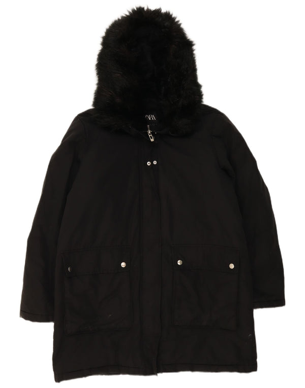 Damska kurtka parka oversize z kapturem Zara UK 16, duża, czarna, poliester