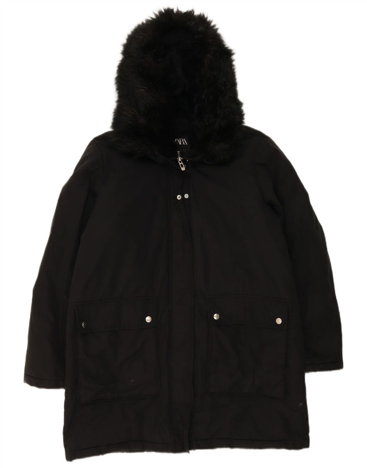 Damska kurtka parka oversize z kapturem Zara UK 16, duża, czarna, poliester
