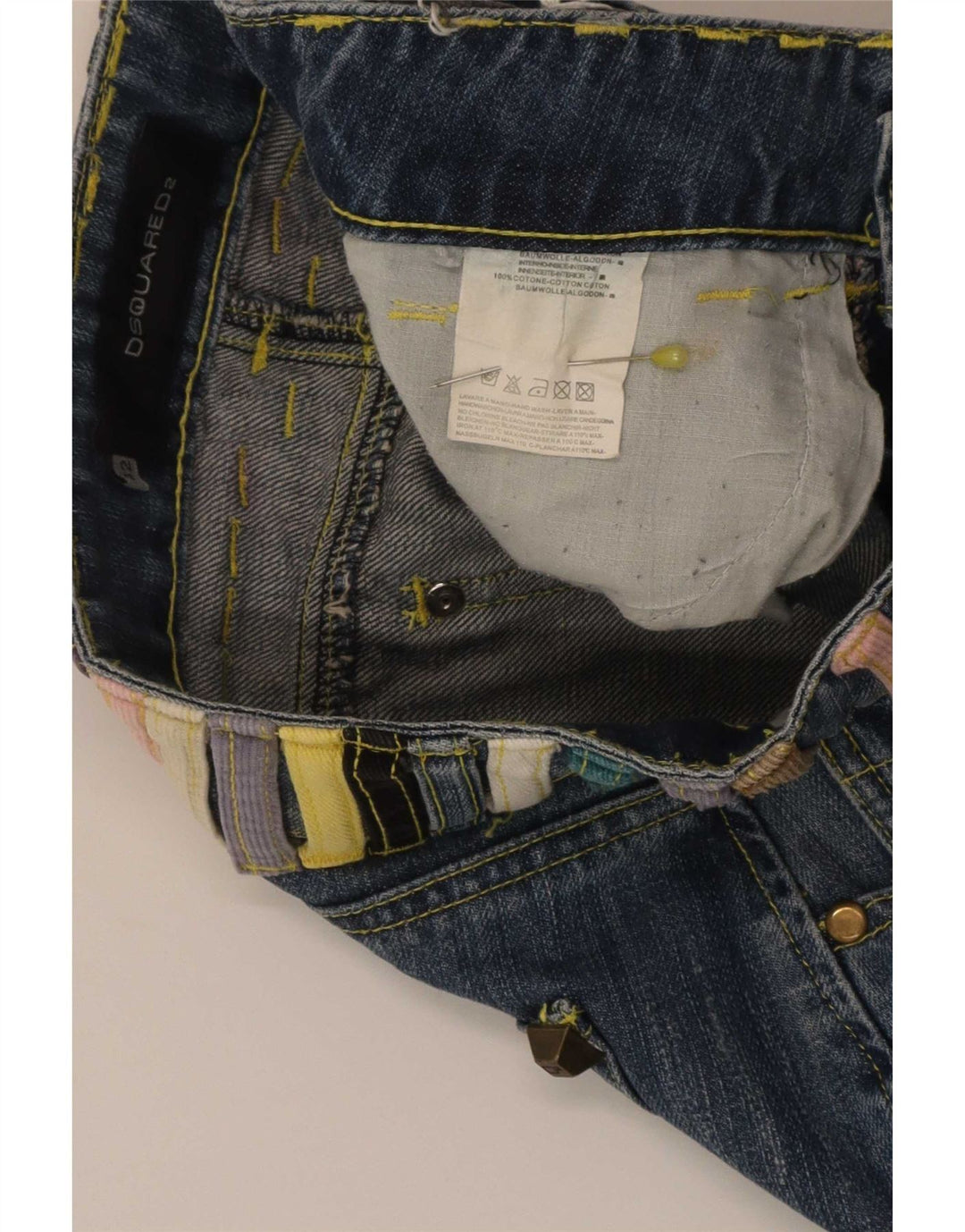 Dsquared2 Damska mini spódniczka dżinsowa IT 42 Medium W30 Niebieska bawełna z blokami kolorów
