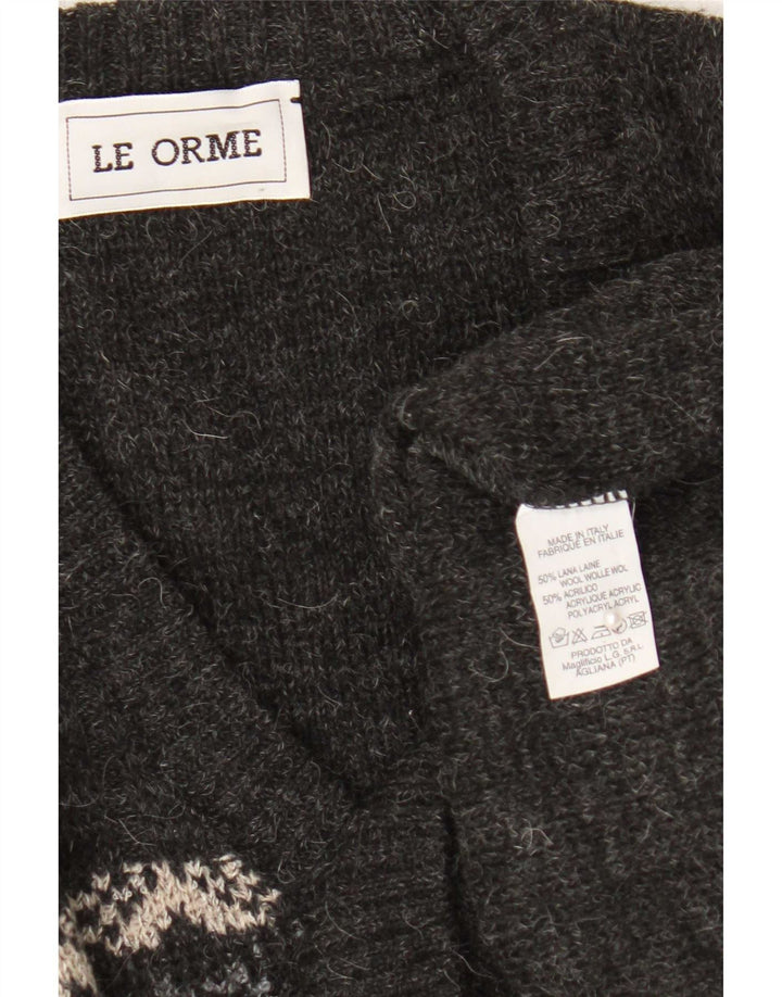 Vintage męski sweter z dekoltem w kształcie litery V, XL, szary, wełniany Fair Isle