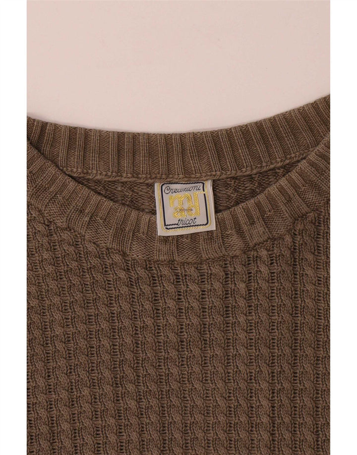 Vintage męski sweter z wycięciem pod szyją, średnio beżowy, bawełniany