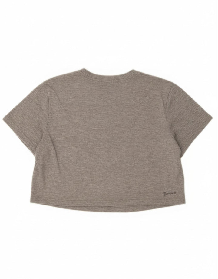 ADIDAS Womens Crop Graphic T-Shirt Top UK 12/14 Medium Grey Polyester