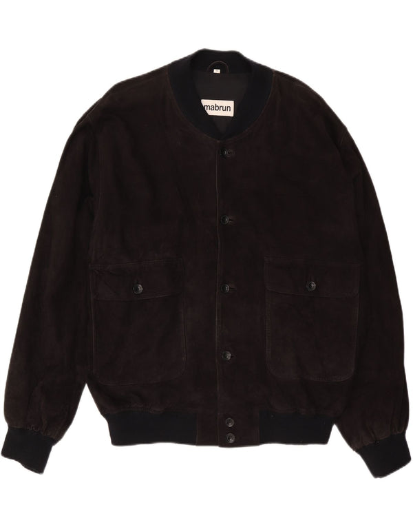 MABRUN Mens Suede Bomber Jacket IT 56 3XL Black Leather