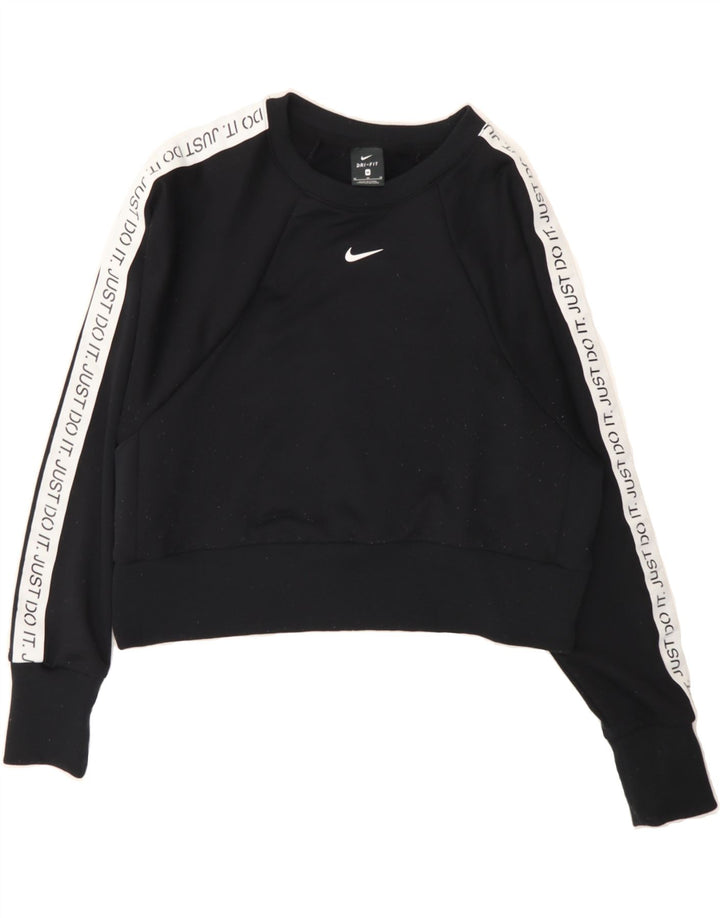 NIKE Womens Graphic Crop Sweatshirt Jumper UK 14 Medium Black Polyester Vintage Nike and Second-Hand Nike from Messina Hembry 
