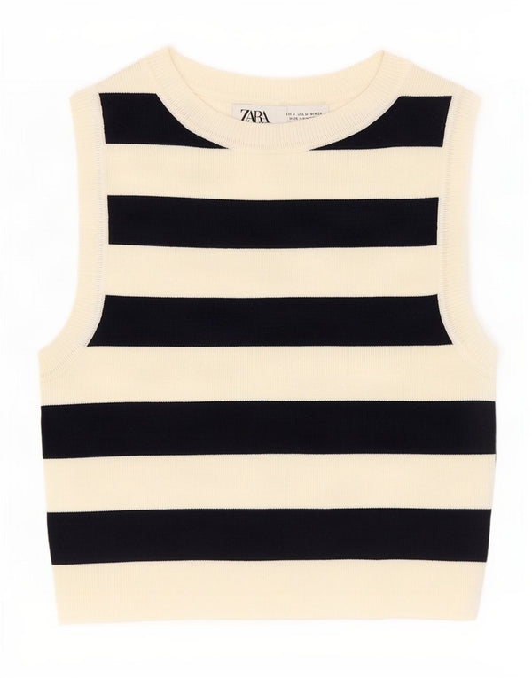 Damski top Zara Crop Vest UK 12 w średnim beżowym kolorze z wiskozy w paski