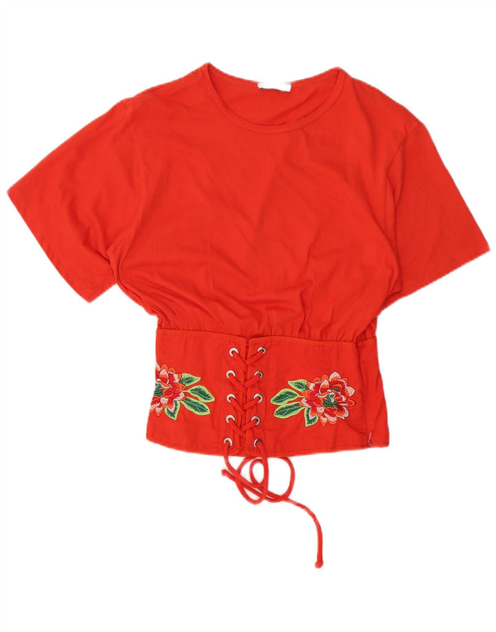 Damska bluzka ZARA Crop Batwing UK 12 w kolorze średniej czerwieni w kwiaty