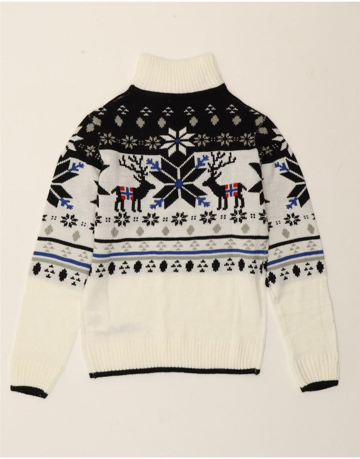 Damski sweter z golfem Nebulus UK 14 Large White Fair Isle