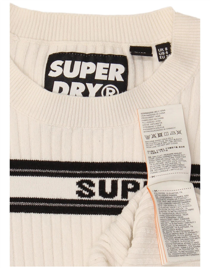 SUPERDRY Damski sweter z graficznym wycięciem pod szyją UK 8 w małe białe paski