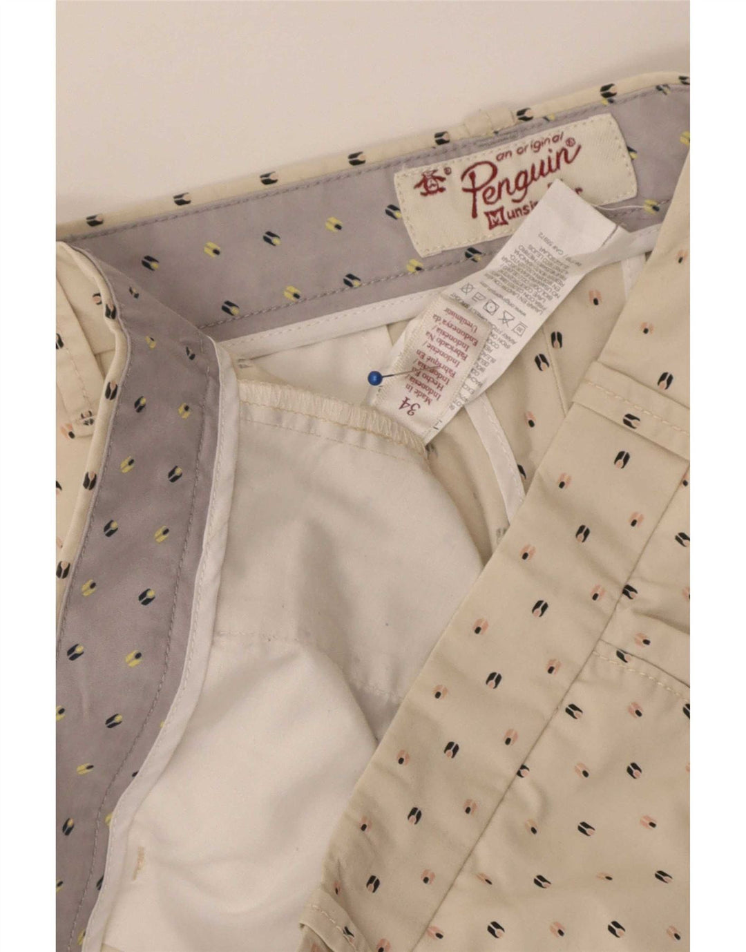 Męskie spodenki Chino Penguin W34, duże, beżowe, bawełniane w cętki