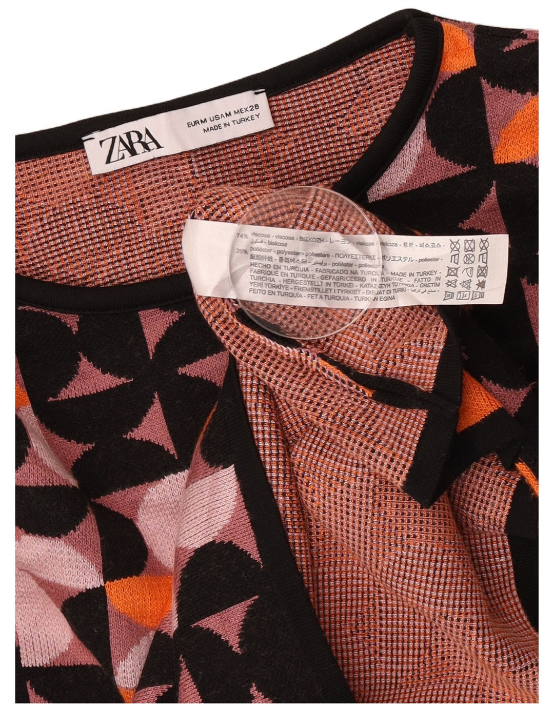 Damski krótki top Zara z długim rękawem, UK 12, średni wielobarwny geometryczny