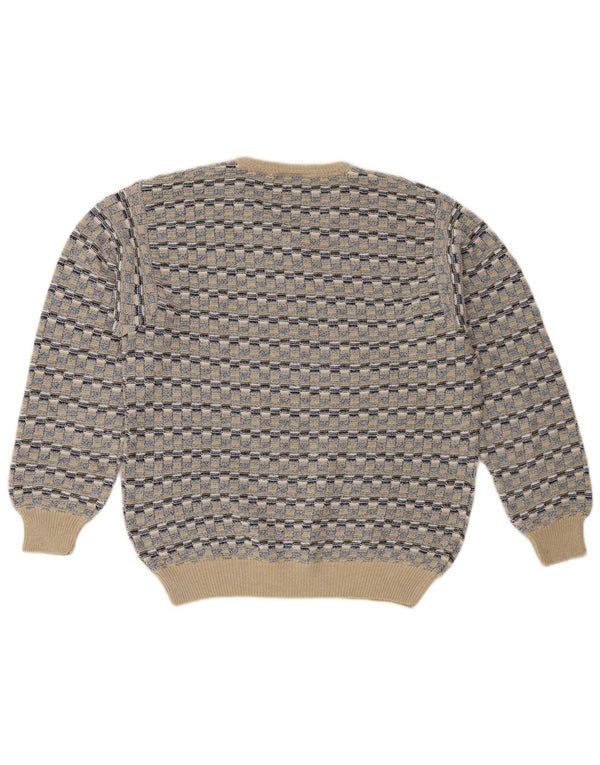 Męski sweter w stylu vintage z dekoltem w szpic IT 48 Średni beżowy geometryczny bawełniany