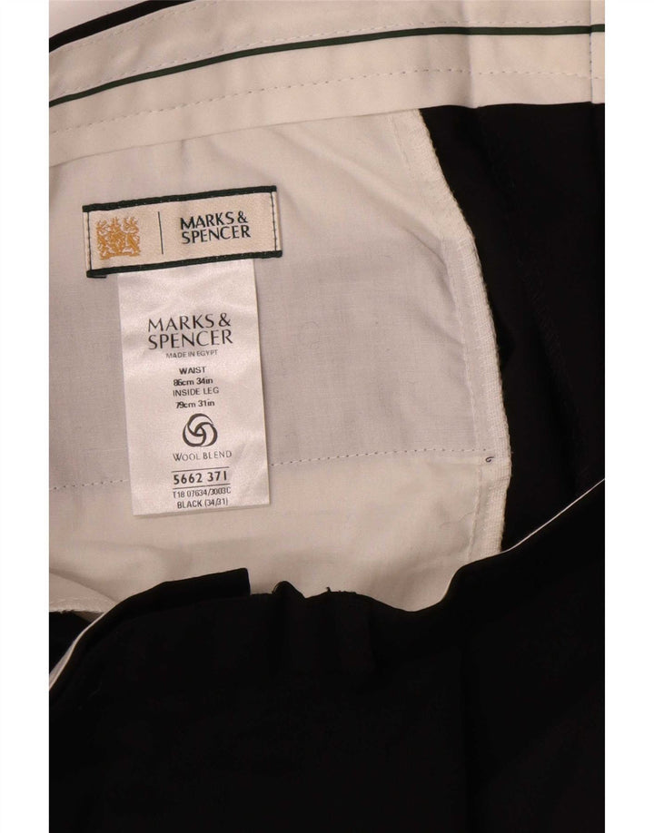 Męskie proste spodnie garniturowe Marks & Spencer W34 L31 Czarny poliester