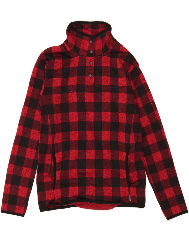 EDDIE BAUER Womens Button Neck Sweatshirt Jumper UK 6 XS Red Check Vintage Eddie Bauer and Second-Hand Eddie Bauer from Messina Hembry 