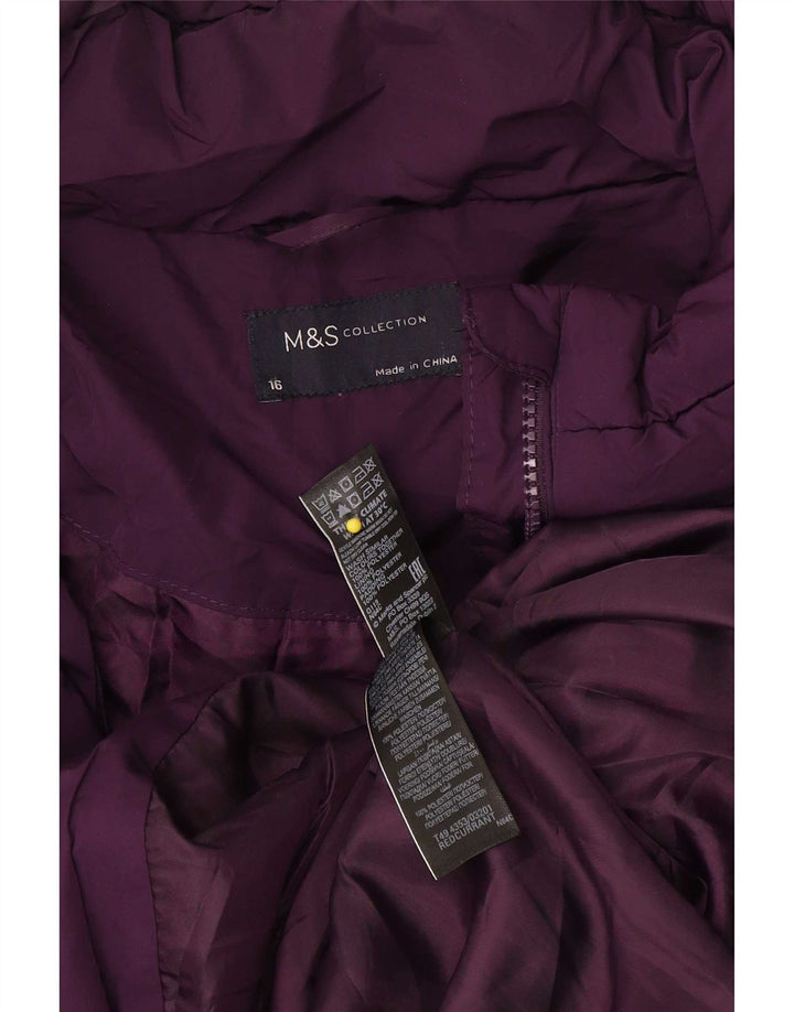 Marks & Spencer Damski ocieplany płaszcz z kapturem UK 16, duży, fioletowy poliester