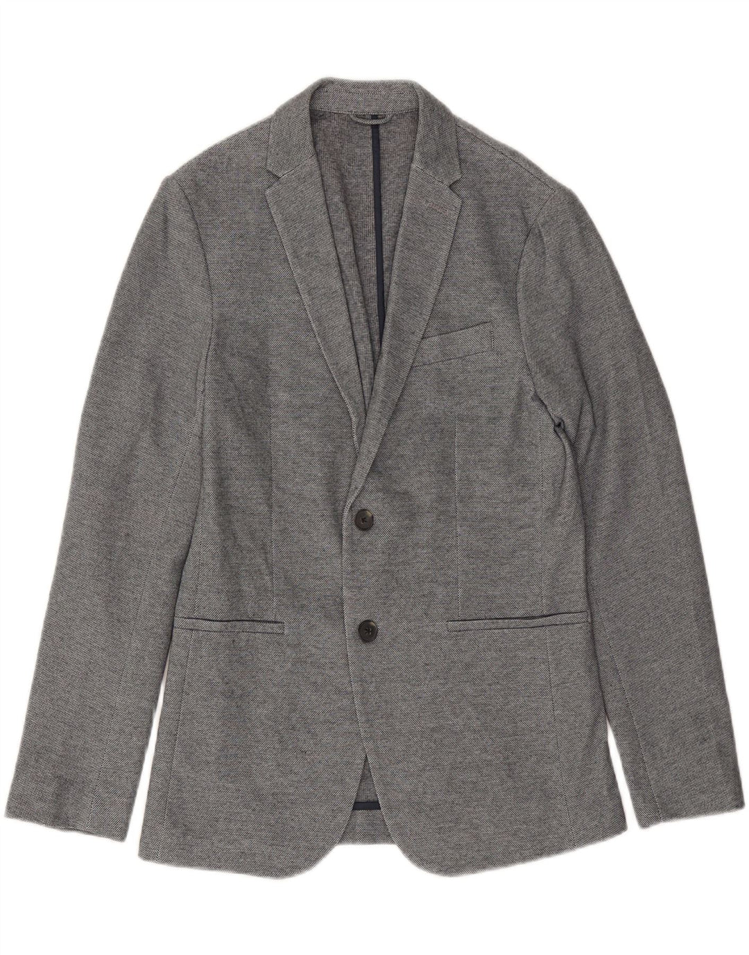 ZARA Mens 2 Button Blazer Jacket UK 38 Medium Navy Blue Check Polyester Vintage Zara and Second-Hand Zara from Messina Hembry 