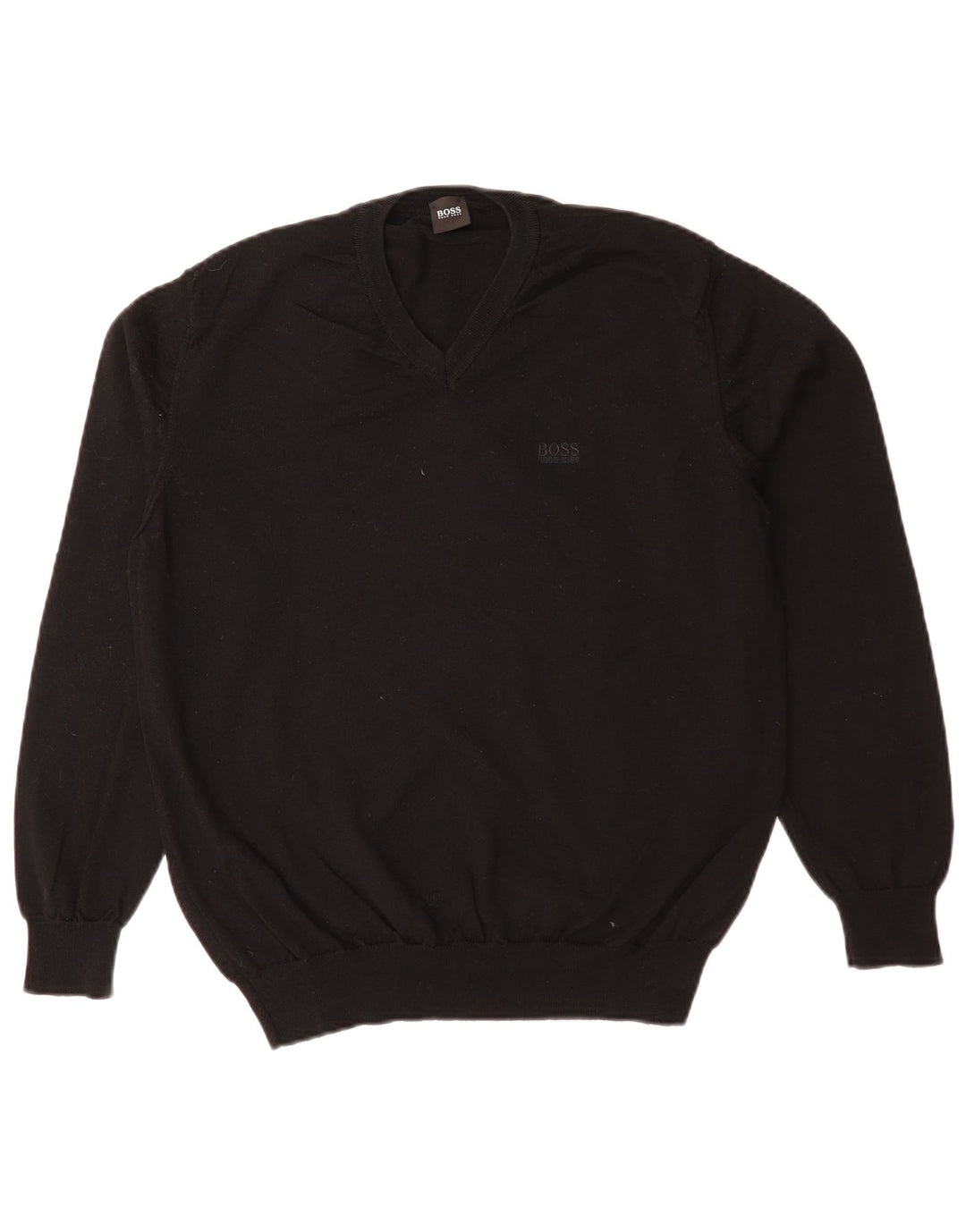 Męski sweter z dekoltem w serek HUGO BOSS, średni czarny
