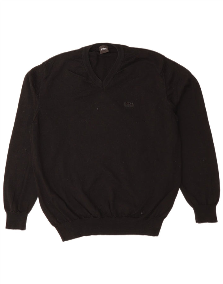 Męski sweter z dekoltem w serek HUGO BOSS, średni czarny