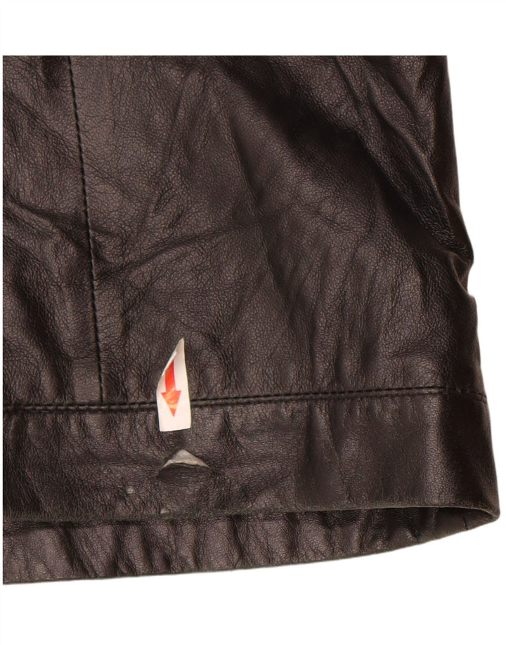 Vintage damska kurtka skórzana z kapturem IT 46, duża czarna skóra