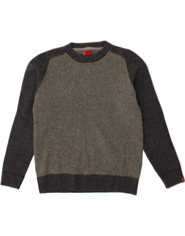 Męski sweter z okrągłym dekoltem LEVI'S, duży, szary, z owczej wełny w blokach kolorów