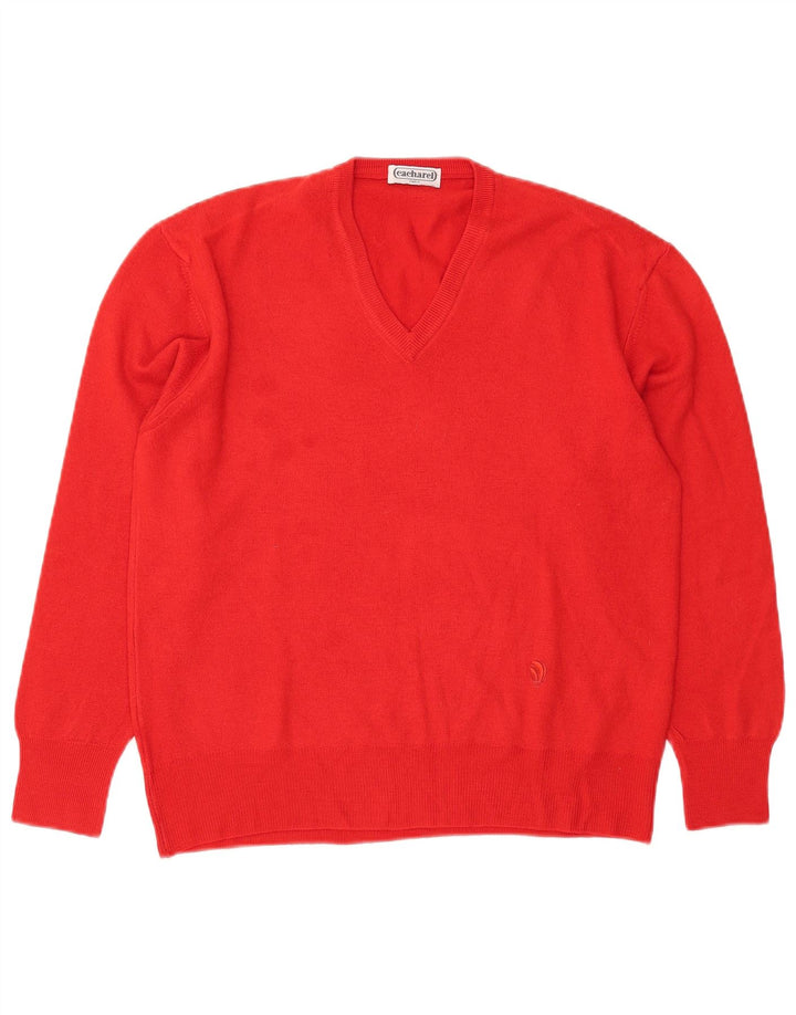 Damski sweter z dekoltem w serek Cacharel IT 48 XL Czerwona wełna