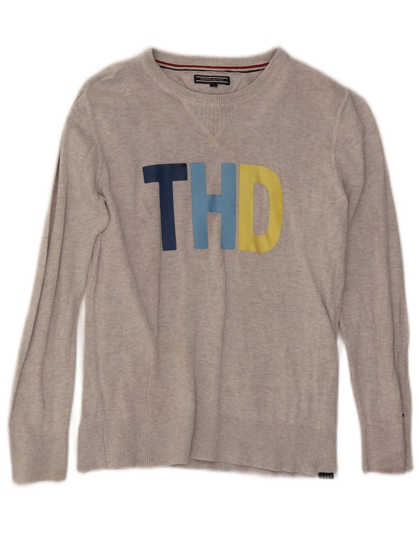 Damski sweter Tommy Hilfiger z graficznym dekoltem w łódkę, UK 10, mały, szary