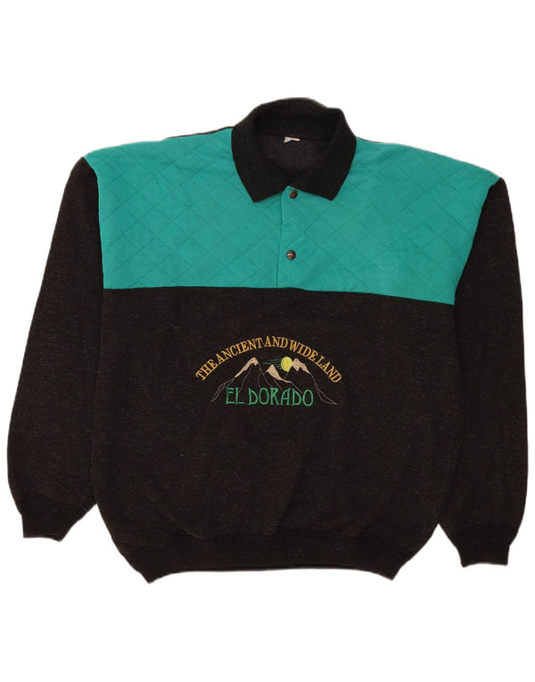 Męski sweter w stylu vintage z grafiką polo, duży, szary, z blokami kolorów