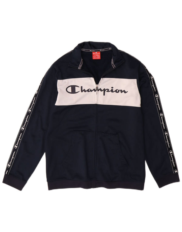 CHAMPION Boys Tracksuit Top Jacket 13-14 Years XL  Navy Blue Colourblock