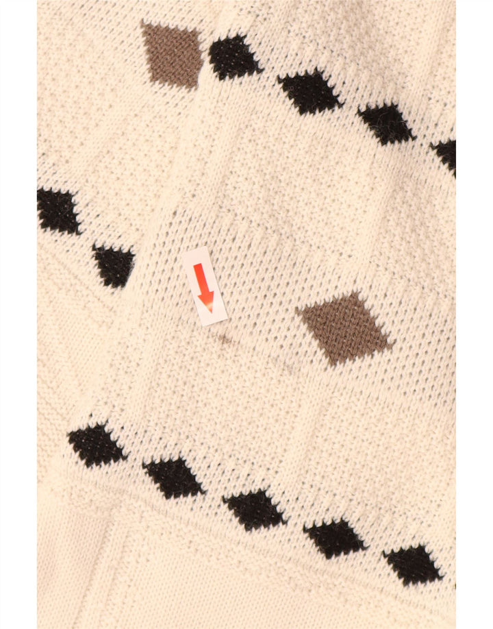 Vintage męski sweter z okrągłym dekoltem XL, biały Argyle/diament