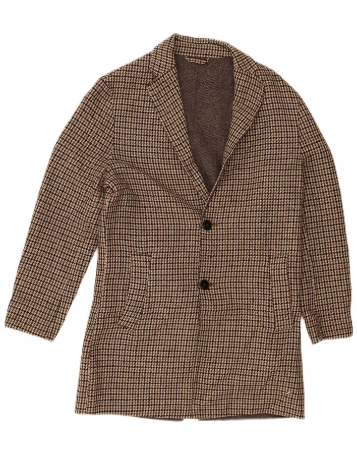 Zara Płaszcz męski UK 36 Small Brown Houndstooth Poliester