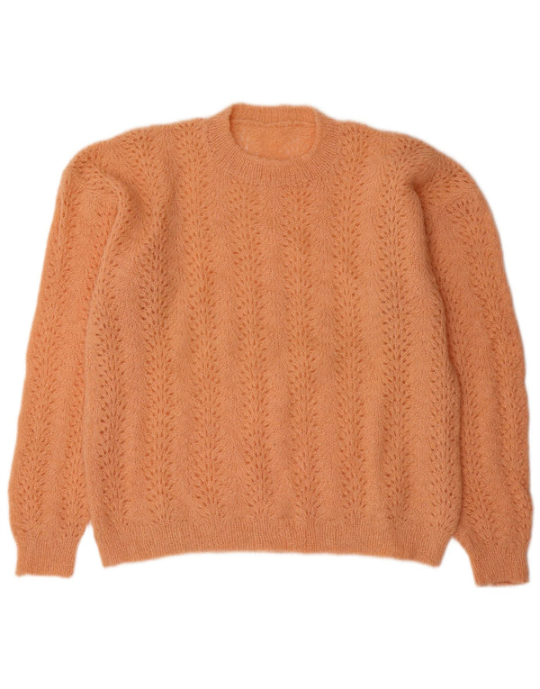 Sweter damski w stylu vintage z okrągłym dekoltem UK 14, duży różowy