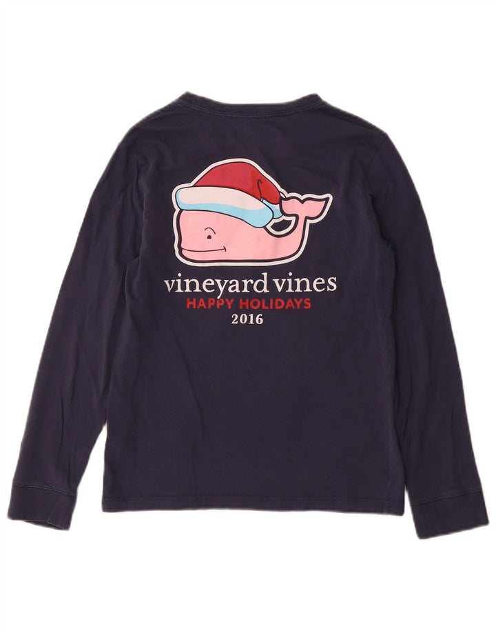 VINEYARD VINES Chłopięcy top z grafiką, długim rękawem, 8-9 lat, mały, niebieski, świąteczny
