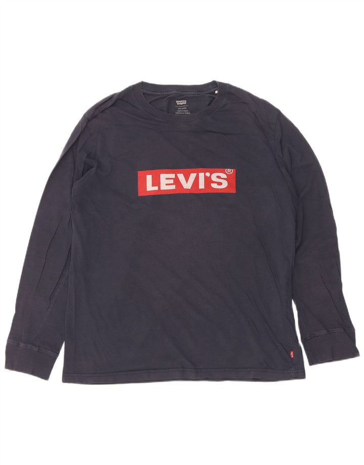 Męski, swobodny, graficzny top Levi's z długim rękawem, mały, granatowy, bawełniany