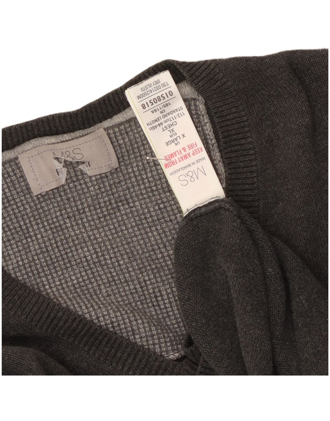 Marks & Spencer Męski sweter z dekoltem w kształcie litery V, XL, szary, bawełniany
