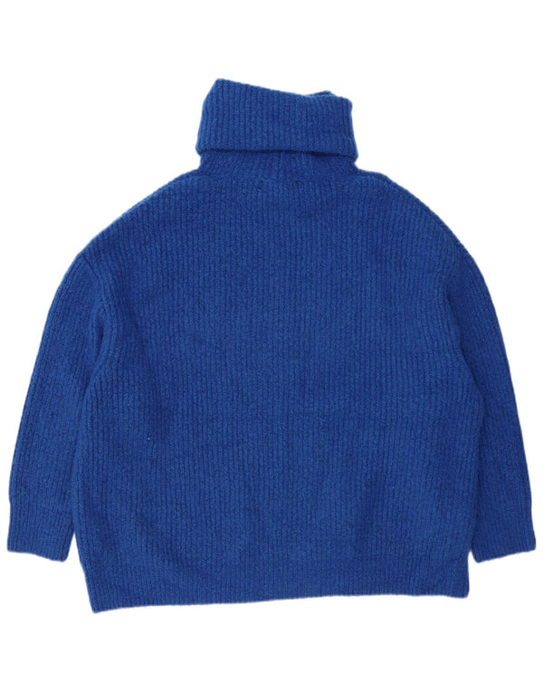 Damski sweter oversize Zara z wywijanym dekoltem UK 14, średni niebieski akryl