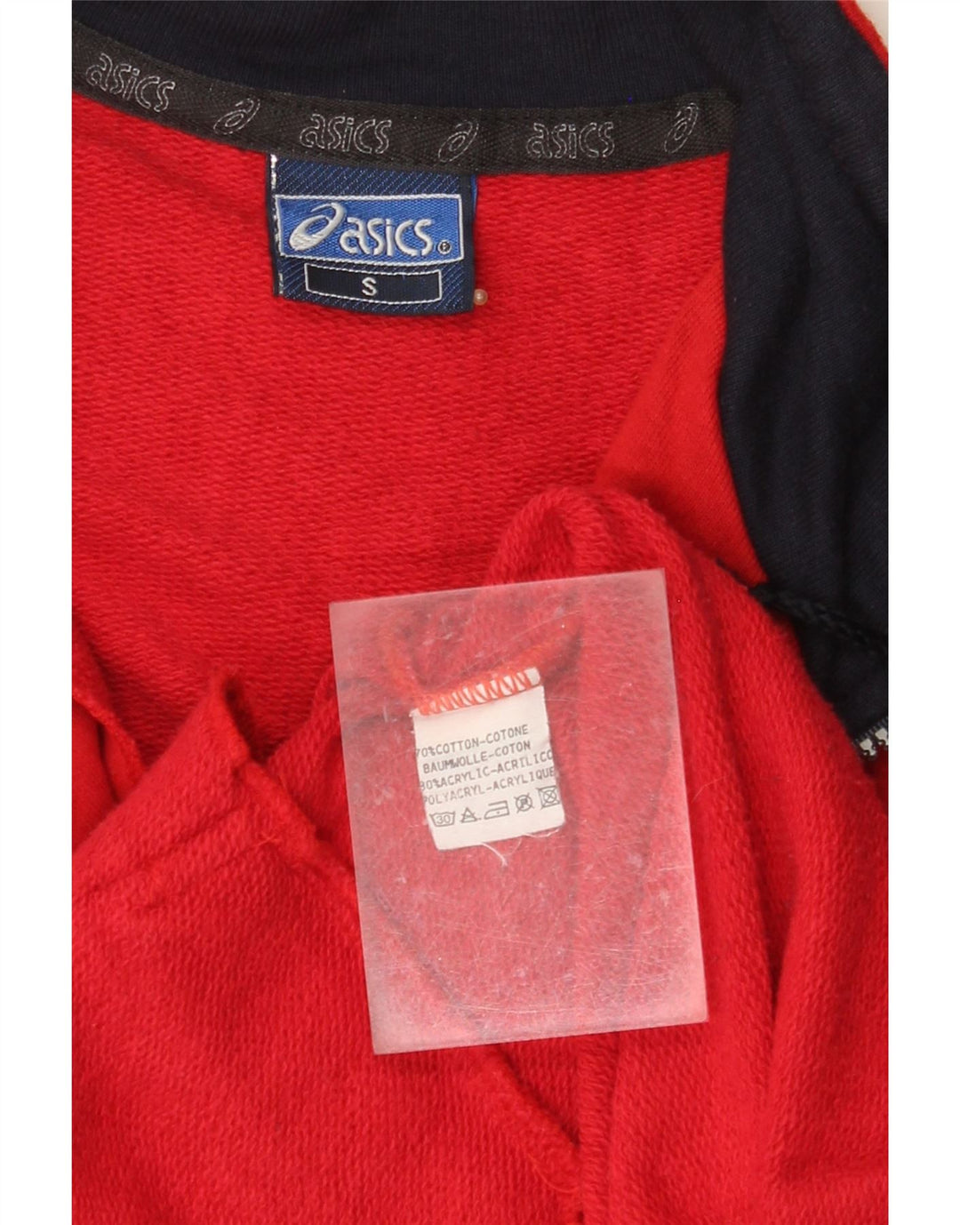 Męska kurtka dresowa ASICS z grafiką, mała, czerwona, bawełniana