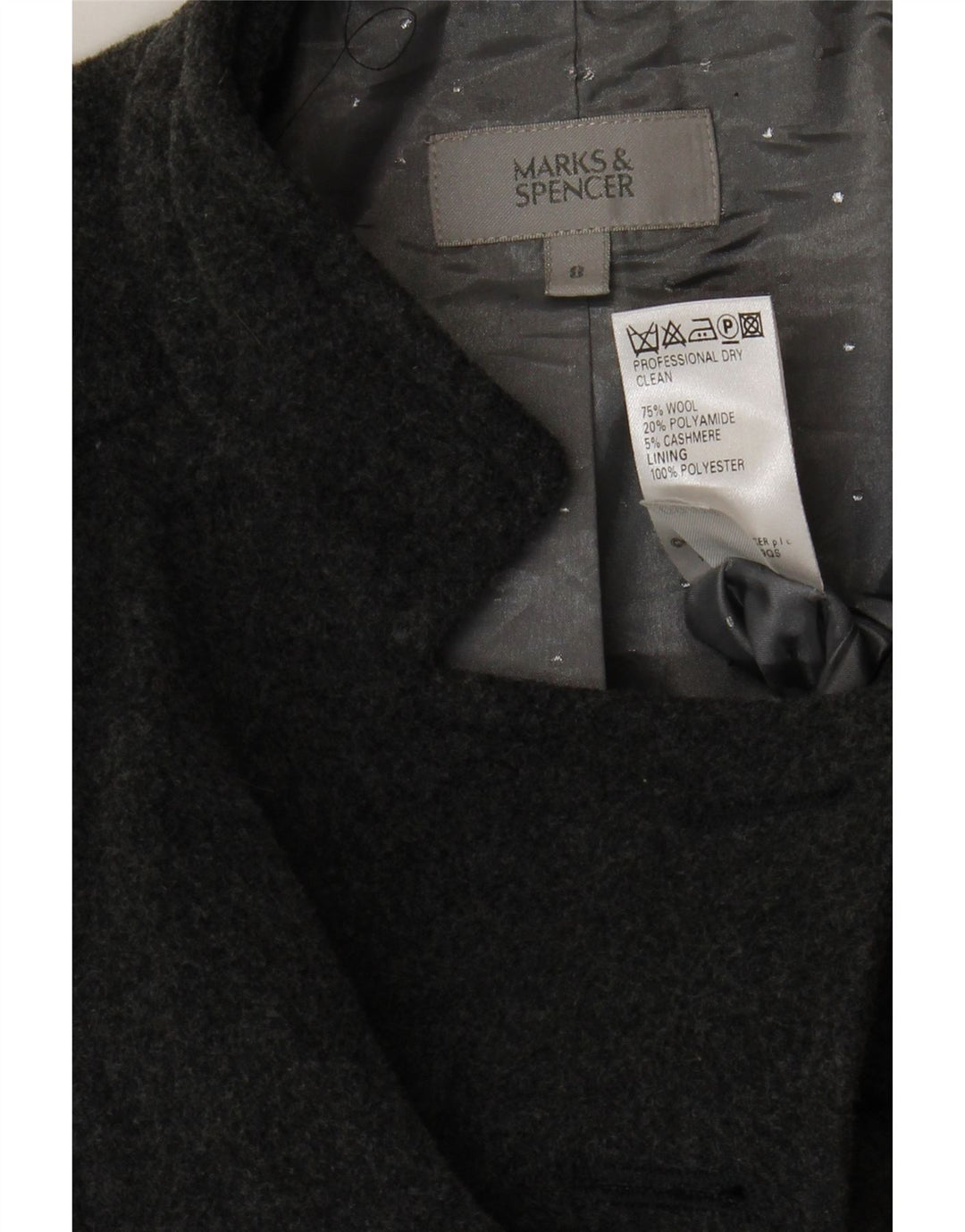 MARKS & SPENCER Płaszcz damski UK 8, mały, szary, wełniany